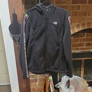 New Balance Black Fleece Jacket with Colorful Sleeve Stripes